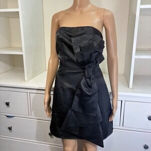 Black Strapless Bow Detail Cocktail Party Dress Mini